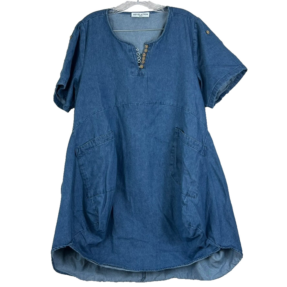 Revelation Tunic Top Denim Womens Size M Oversized Denim Two Front Pockets Lagen